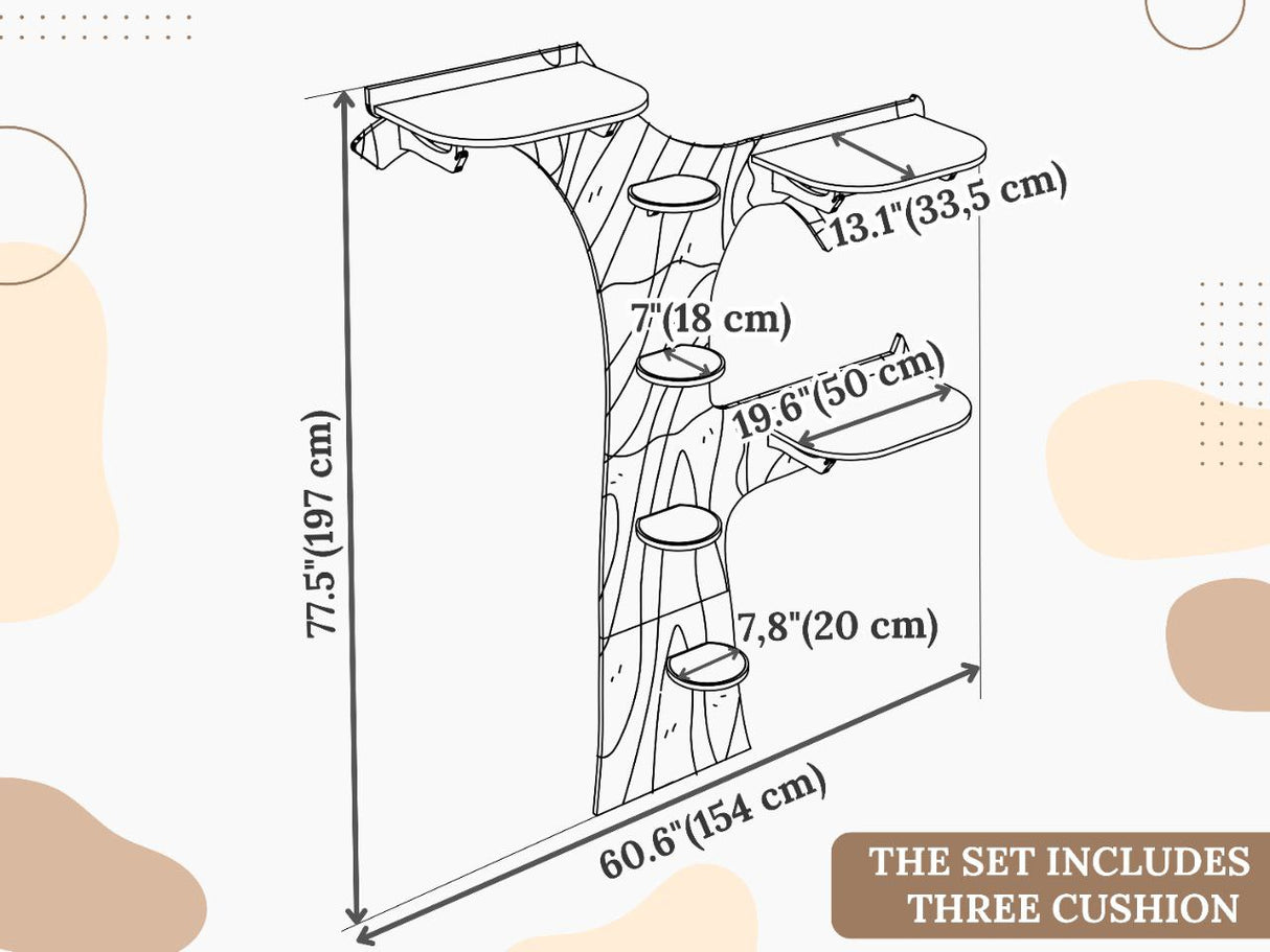 Cat Climbing Shelves: Tree with Steps and 3 Beds with Cushions