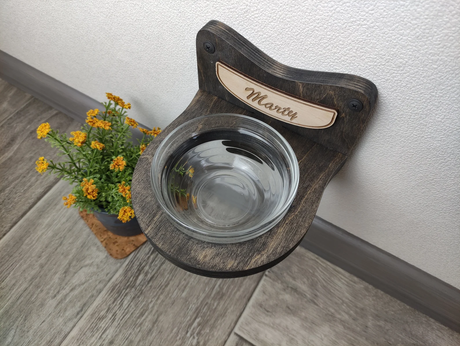 Dark tone wall cat shelf with single bowl for stylish feeding setup