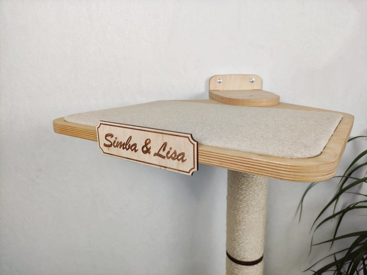 Wall Mounted Cat Scratching Post Made of Sisal and a Large Shelf on Top