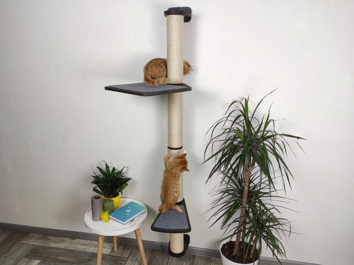 Wall Mounted Cat Scratching Post with Two Shelves Step