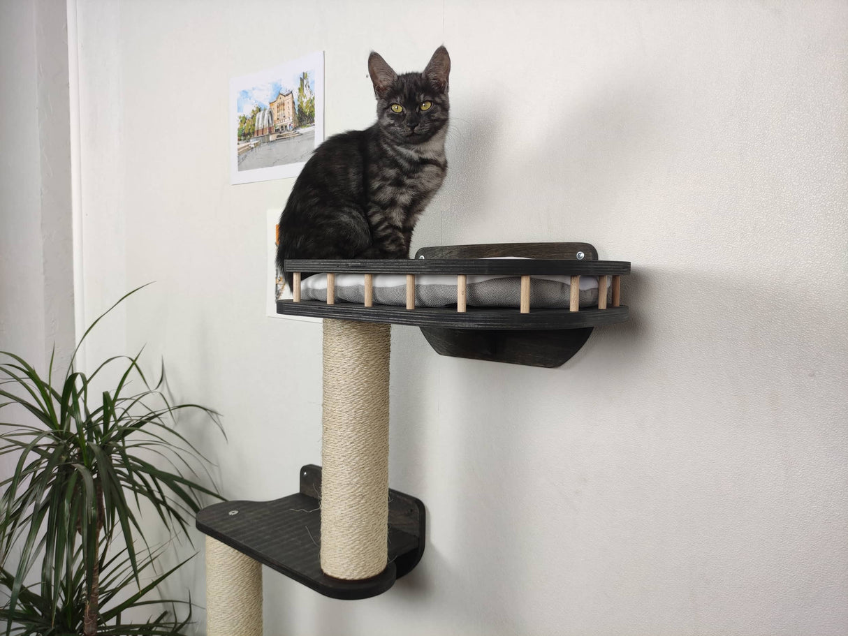 Cat tree with shelf on top on the wall