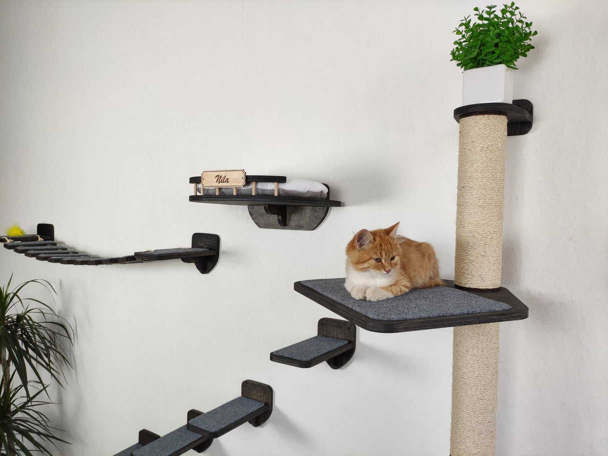 Wall Mounted Cat Furniture Set - Dark Color