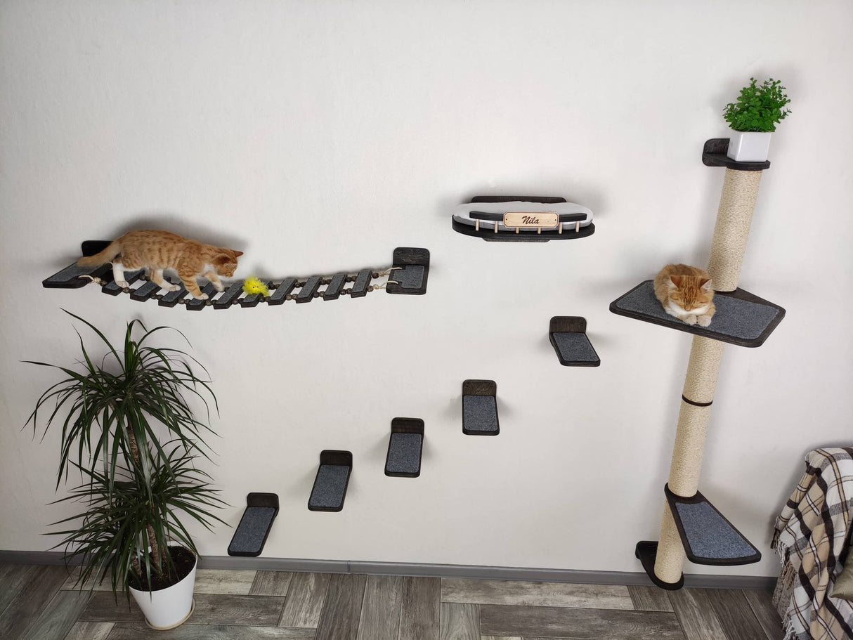 Wall Mounted Cat Furniture Set - Dark Color