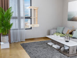 Modern living room with a gray rug, white walls, and cat wall furniture