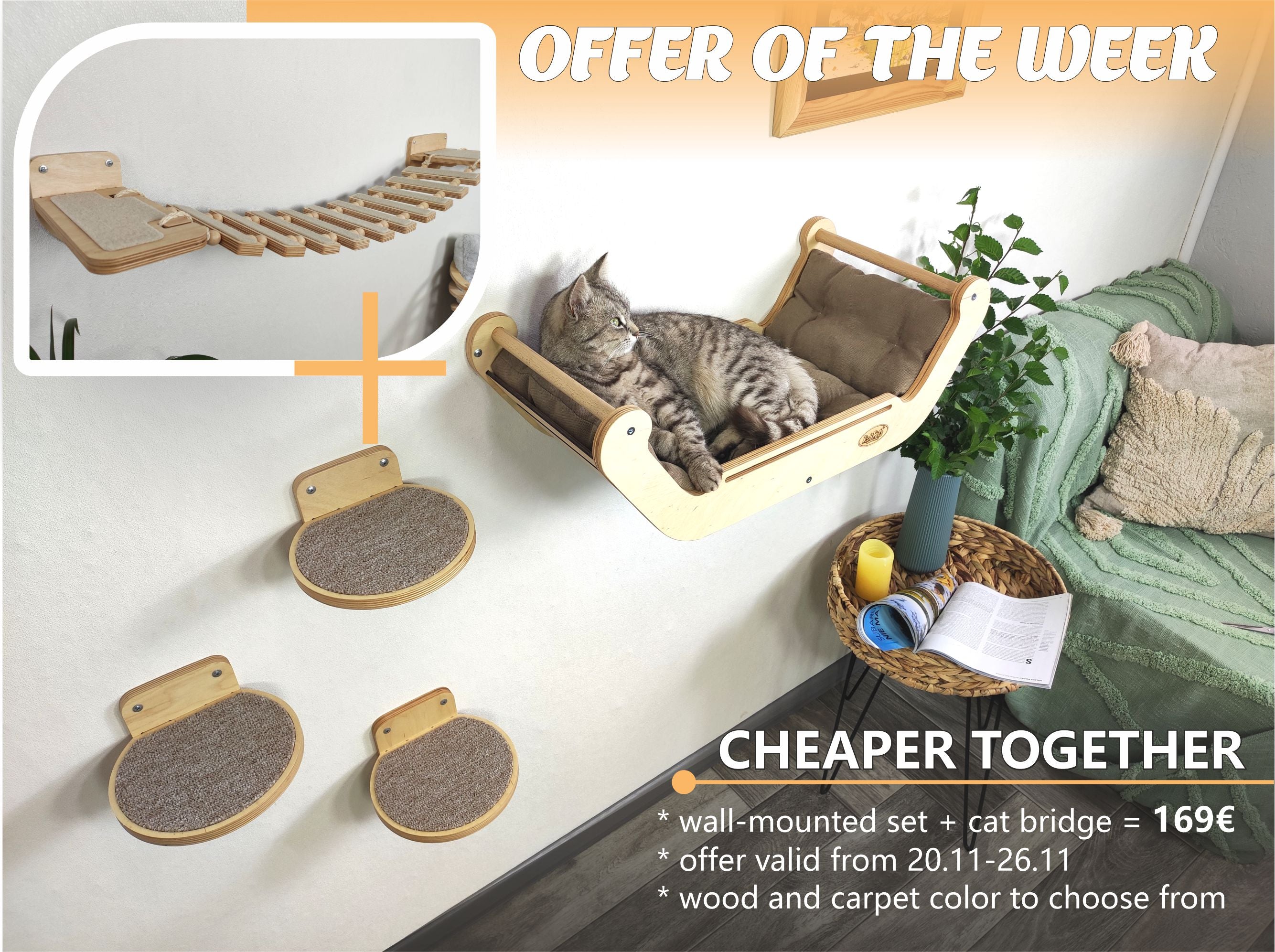 Offer of the Week - Wall-mounted cat set + Wall cat bridge "S"
