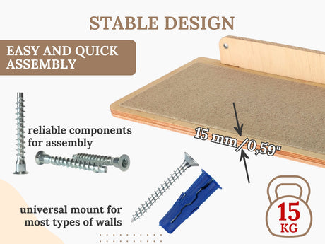 Product packaging with assembly components and design features on a white background