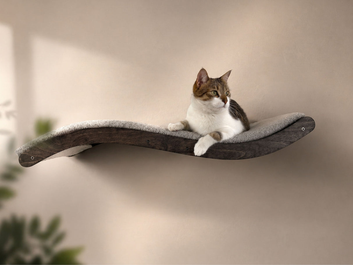 Cat wave shelf with cushion on the wall 