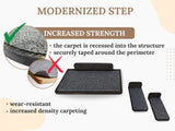 Diagram showing a modernized step with increased strength features, including carpet recessing and taping.
