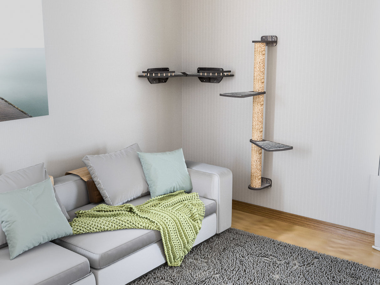 Cat wall furniture : wall sratching post witn corner cat shelf