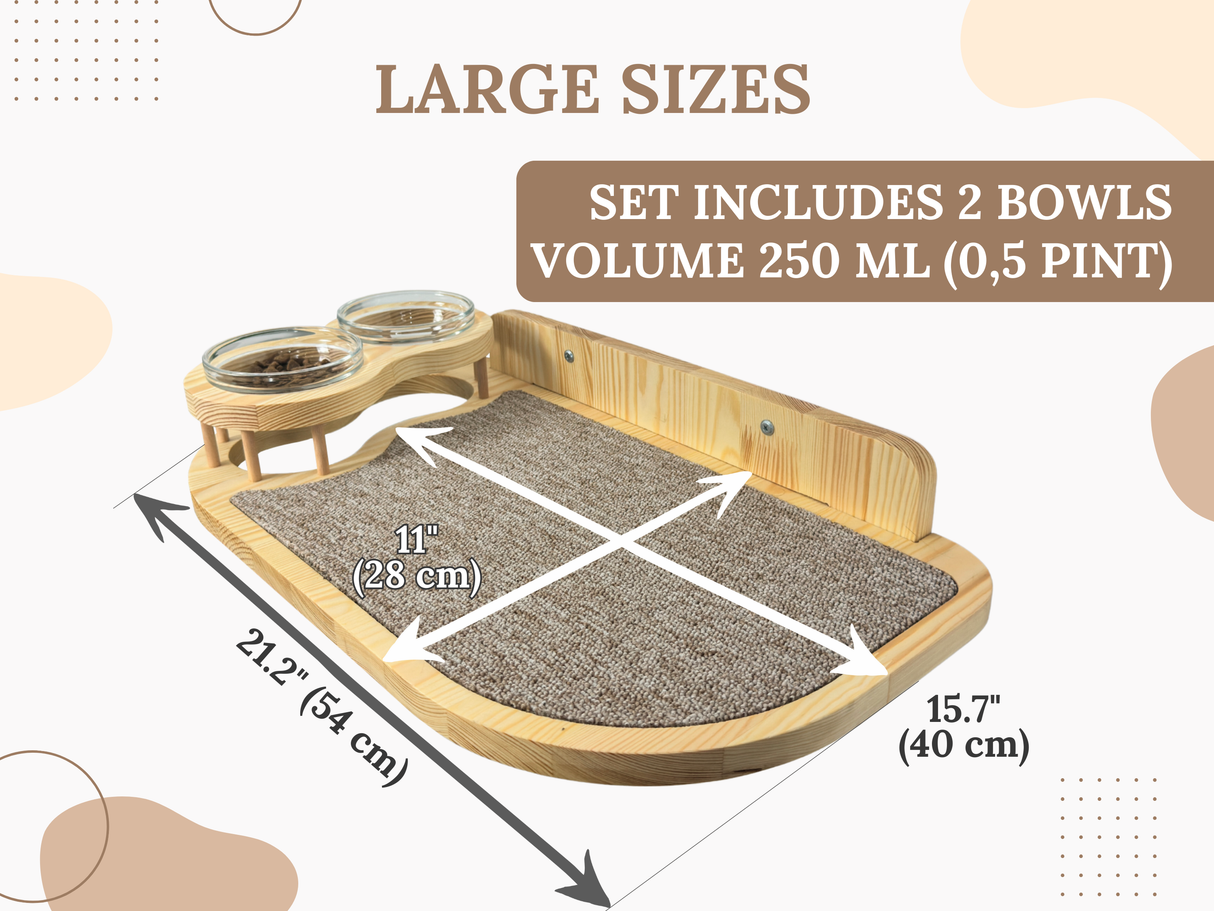 Big cat shelf-feeder, Shelf with 2 raised bowls