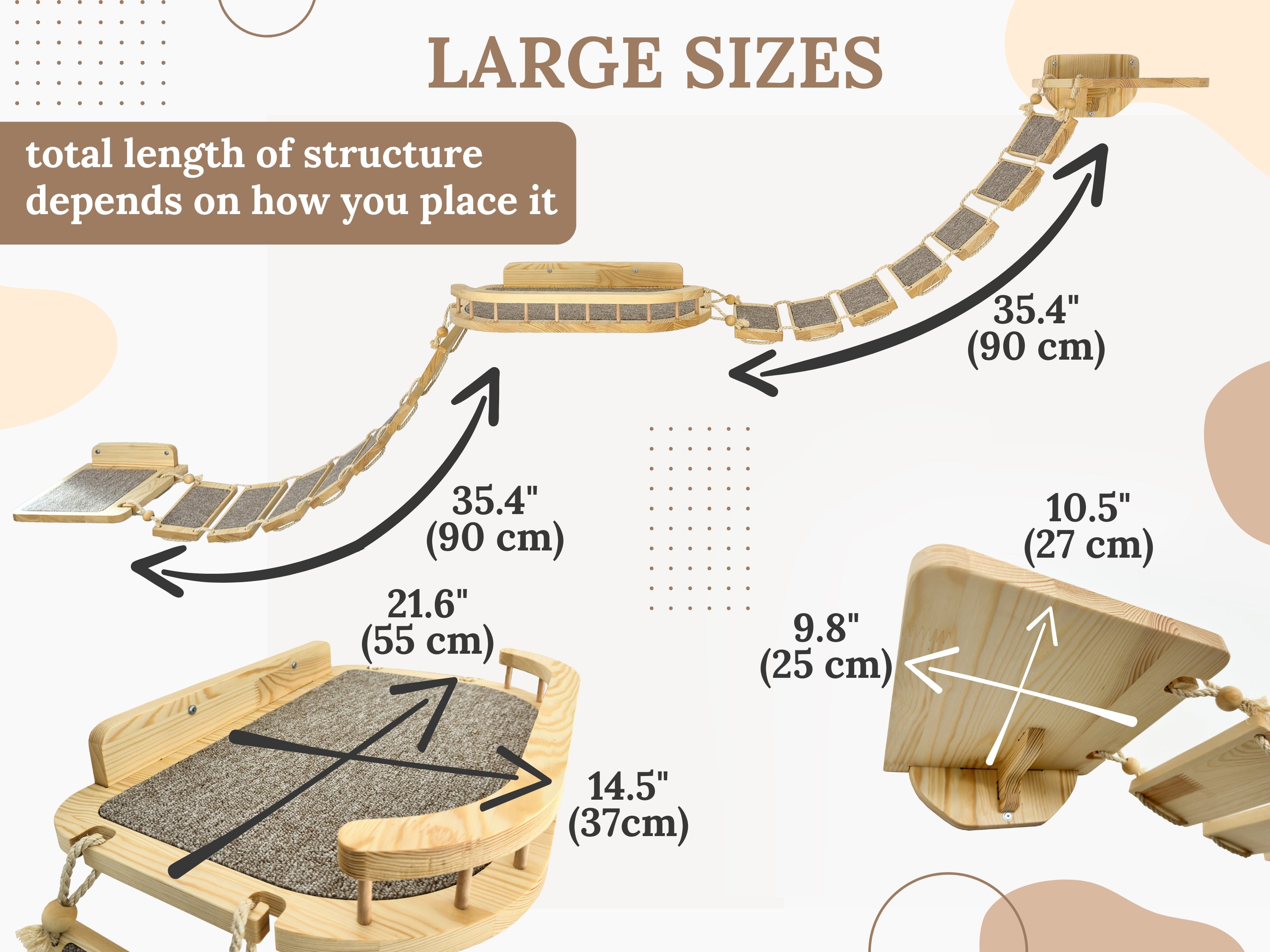 A large wall shelf for cats with bridges on the sides