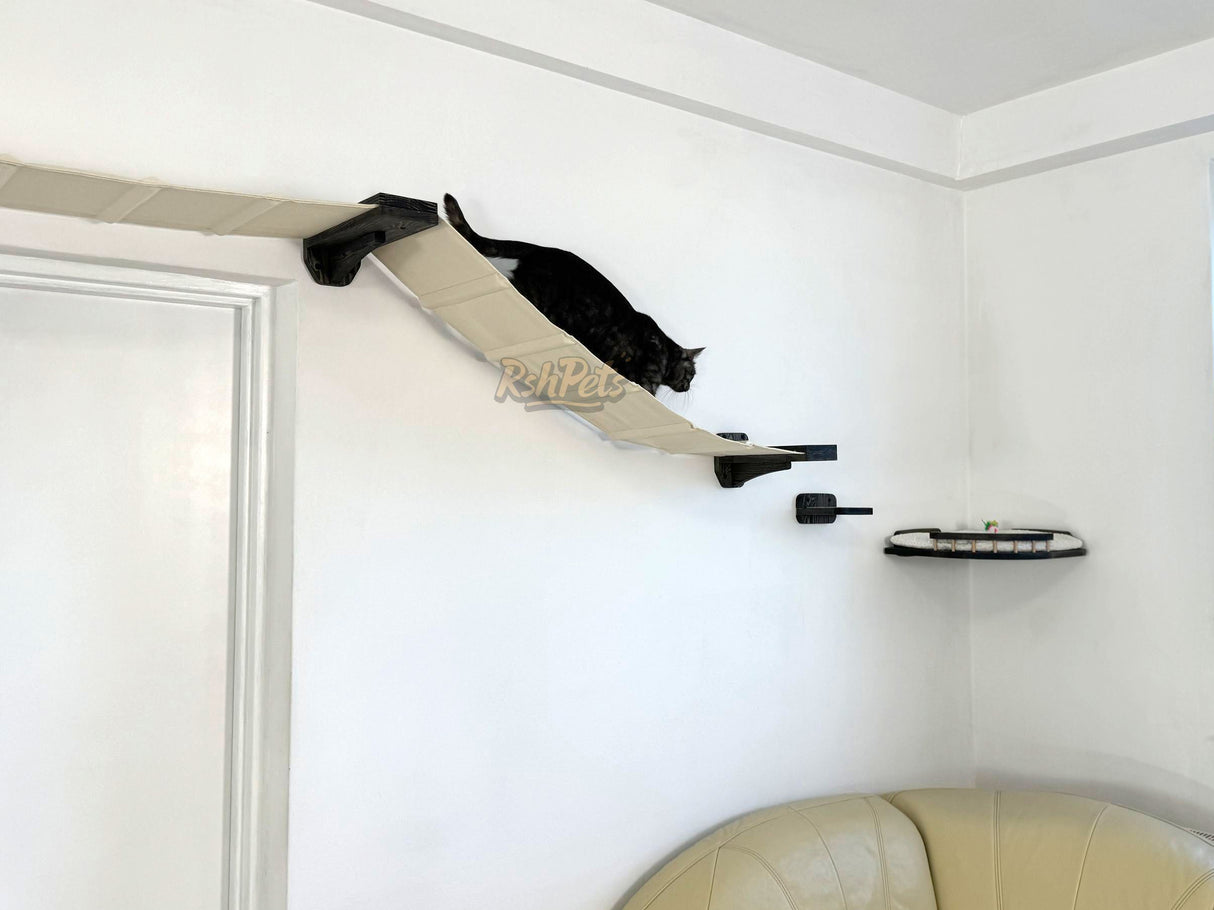 Modern Cat Climbing Wall Set, Cat Wall Furniture – Wooden Shelves, Cozy Hammocks, Tunnels, and Scratching Post for Cat