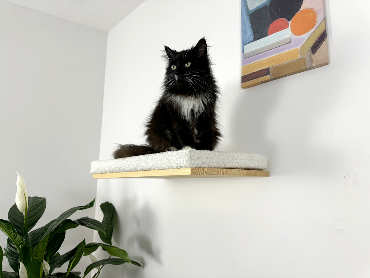 Wooden Wall Mounted Cat Shelf "LUCY", Cat Bed With Soft Cushion