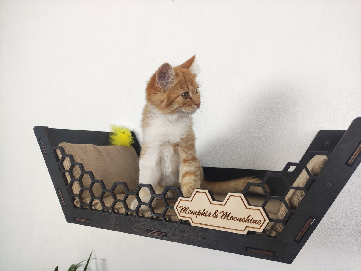 Hexagon Cat Shelf - Modern Cat Shelves for Walls - Cat on a Climbing Wall - Wall Mounted Cat Bed - Cat Wall Furniture - Cat Wall Shelves