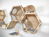 Modern Cat Climbing Wall, Hexagon Cat Shelf, Shelves for Large Cats, Cat Furniture Stairs, Cat Bed - Natural