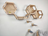 Modern Cat Climbing Wall, Hexagon Cat Shelf, Shelves for Large Cats, Cat Furniture Stairs, Cat Bed - Natural