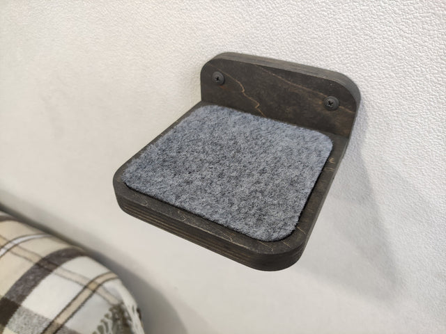 Durable wooden cat wall step with secure carpet and universal anchors, supports up to 33 lb.
