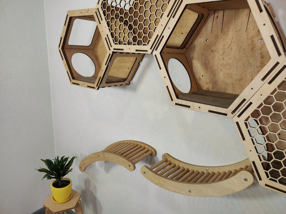 Cat hexagon wall shelves and cat ladder