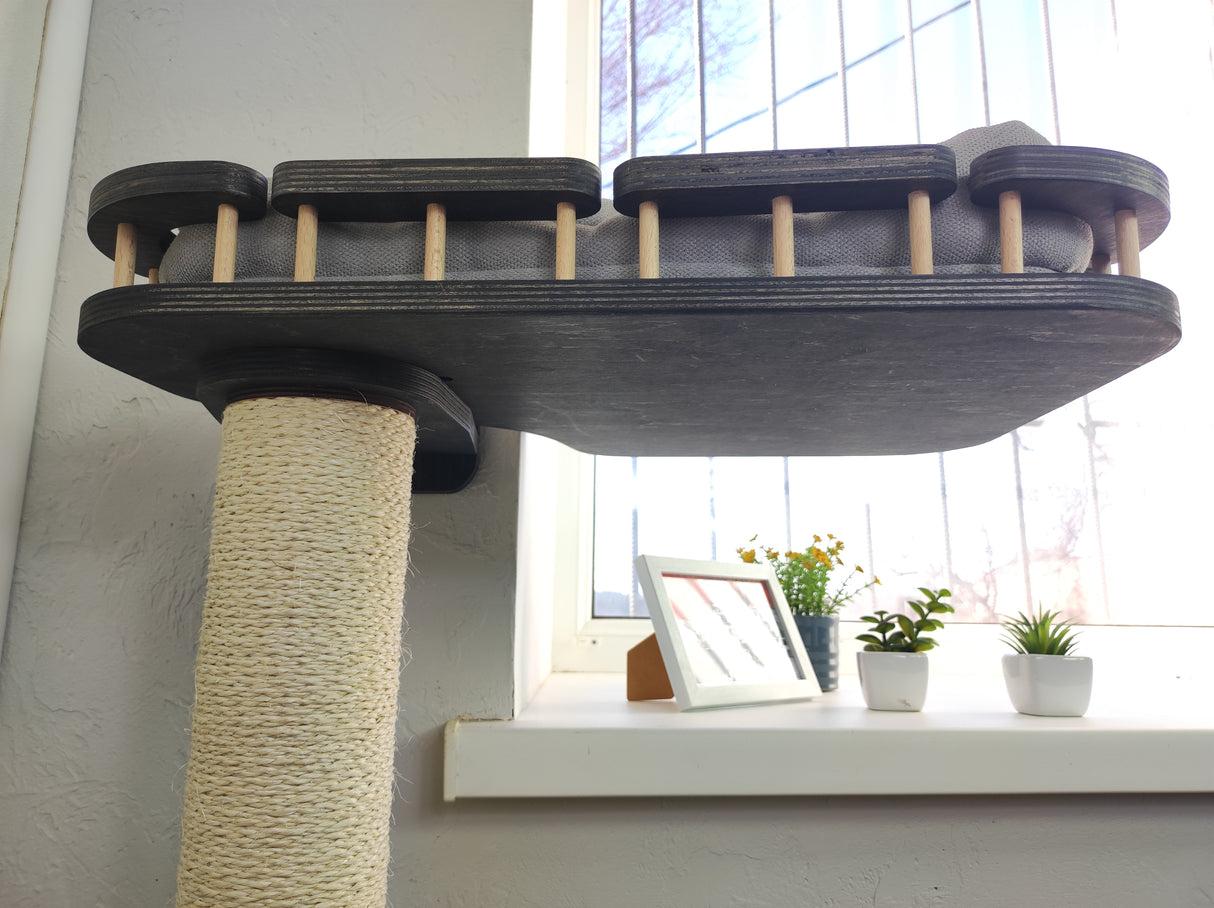 Cat Wall Scratching post with Cat Window Perch - Dark