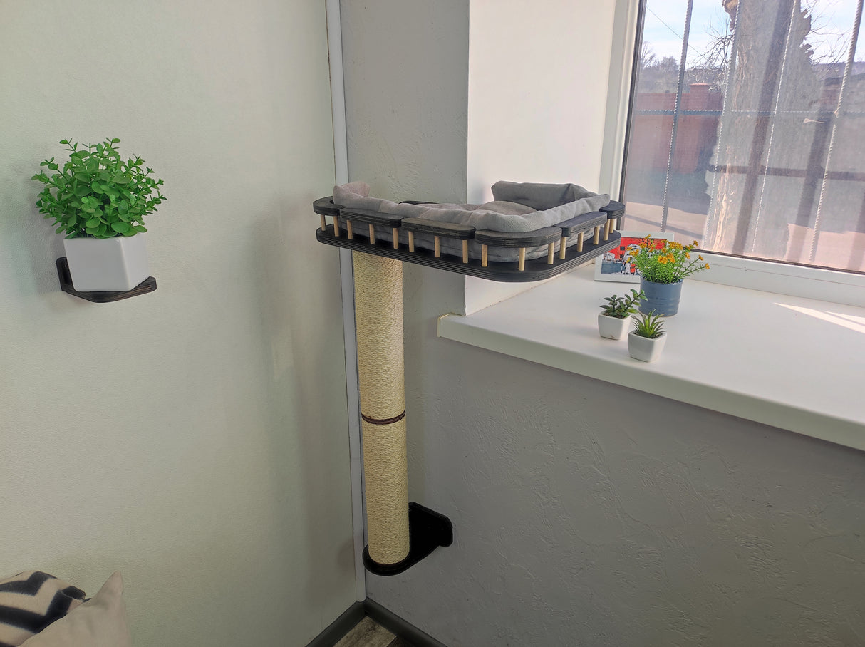 Cat Wall Scratching post with Cat Window Perch - Dark