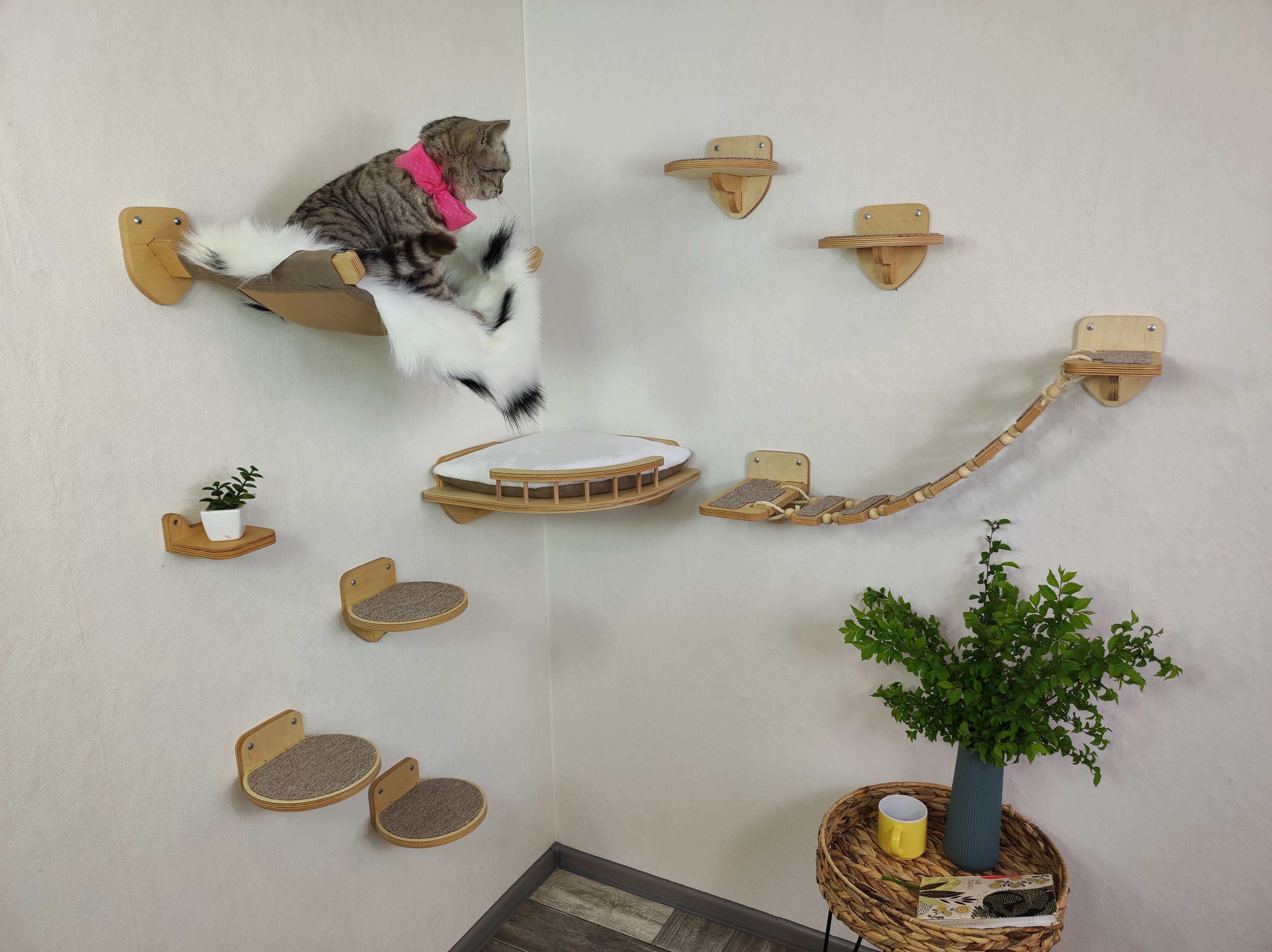 Modern cat furniture set with cat hammock