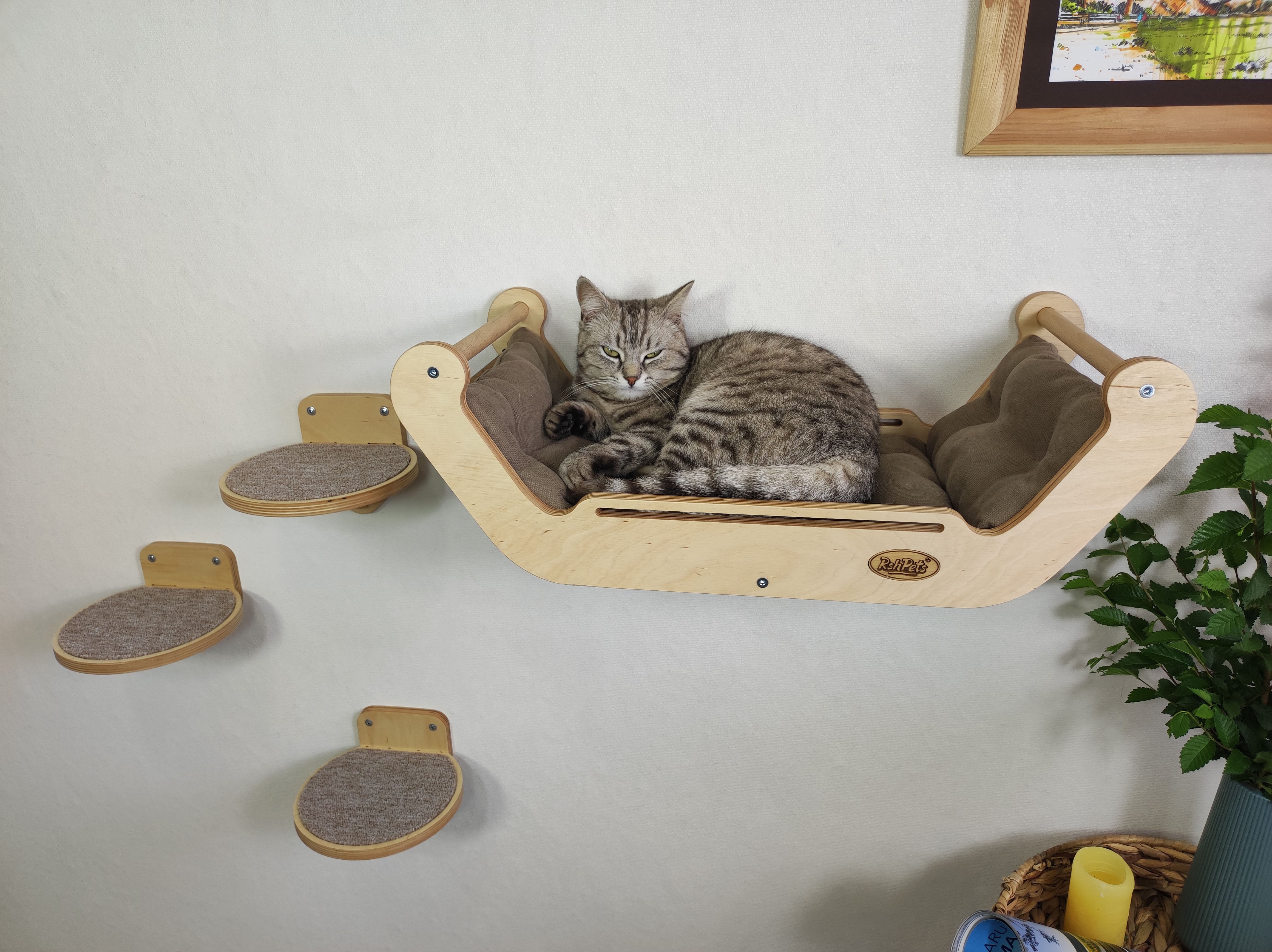 Set "Luxury cat bed + 3 round steps" - Light