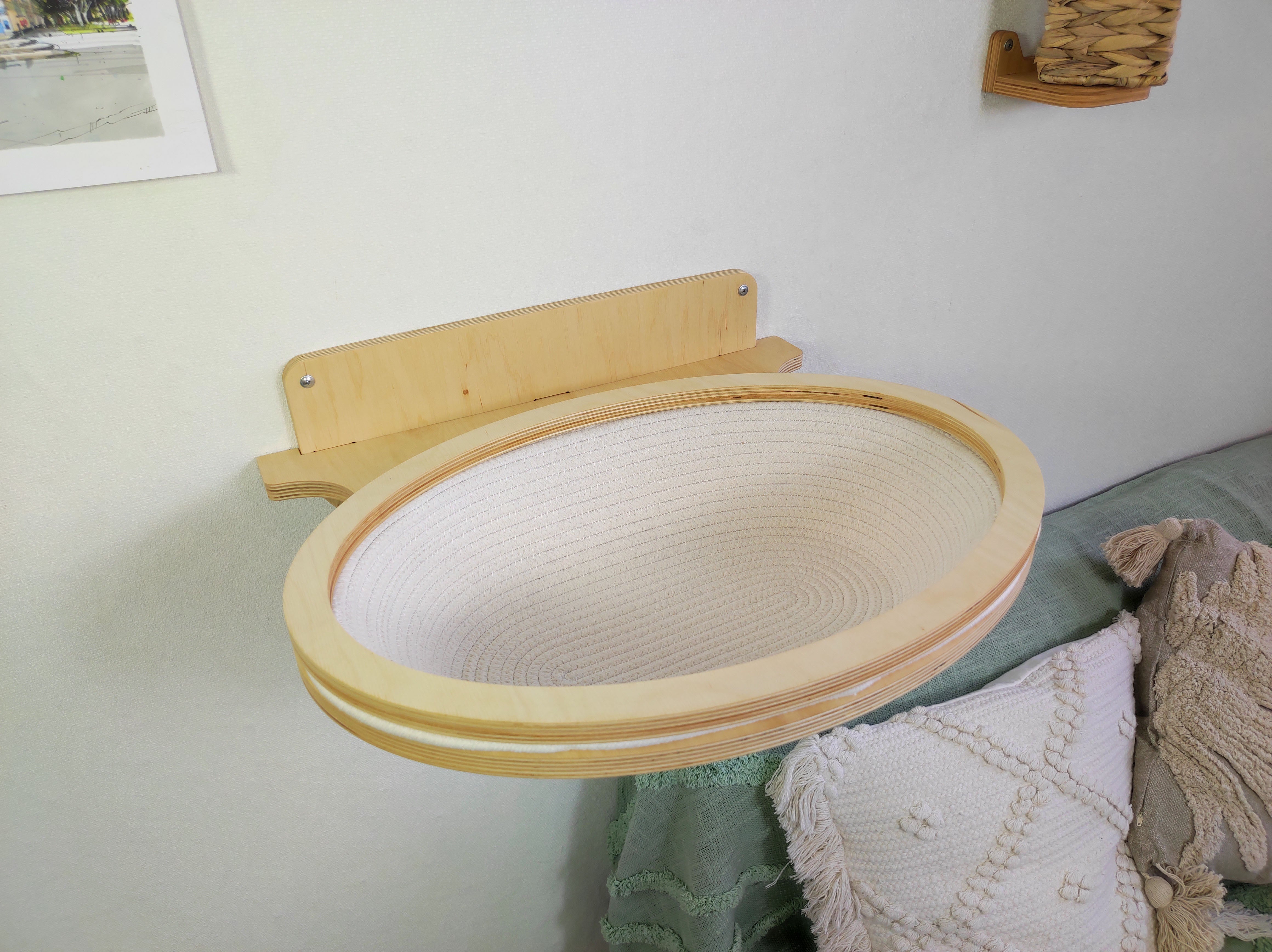 Wall-mounted light wood cat basket