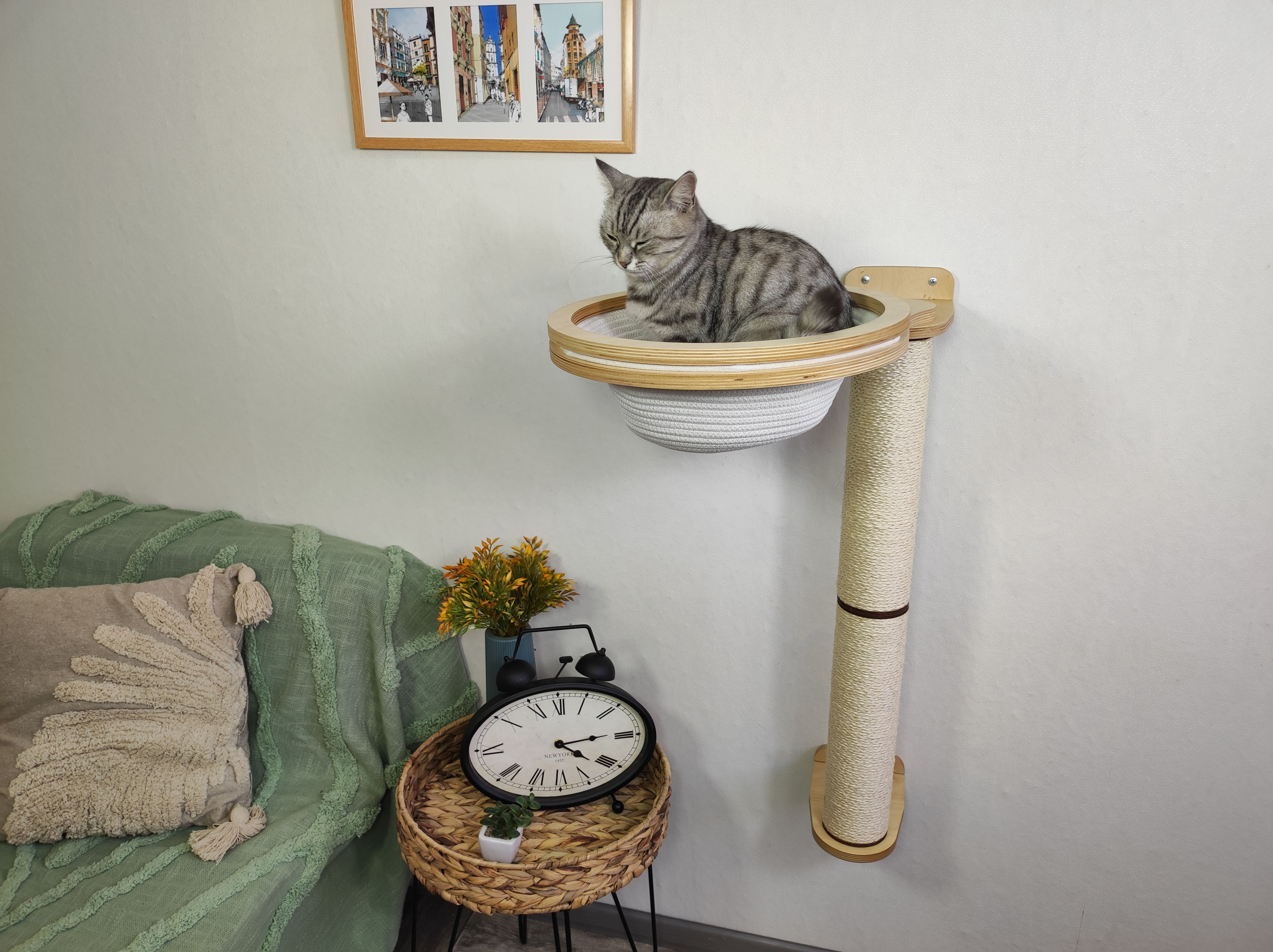 Cat wall cotton basket - Dark & Scratching Post plus ECO Round Basket