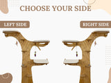 Two identical wooden cat trees with platforms on a white background, labeled 'Left Side' and 'Right Side'.