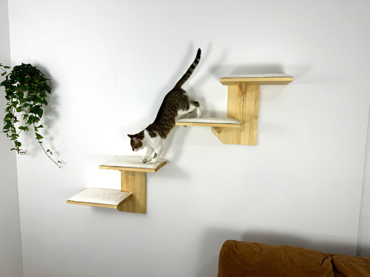 Cat Climbing Wall - Wall Mounted Cat Furniture Set - Cat Wall Shelves - Cat Shelves for Large Cats - Wooden Cat Shelves