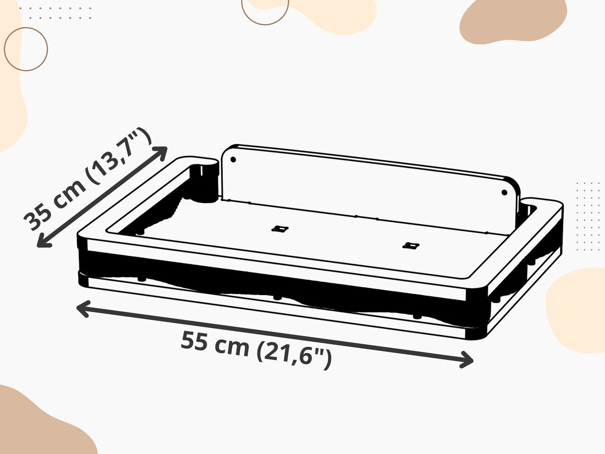 Measurement chart of a rectangular object with dimensions labeled