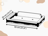 Measurement chart of a rectangular object with dimensions labeled