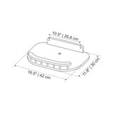 Measurement chart of a product with dimensions labeled in inches and centimeters.