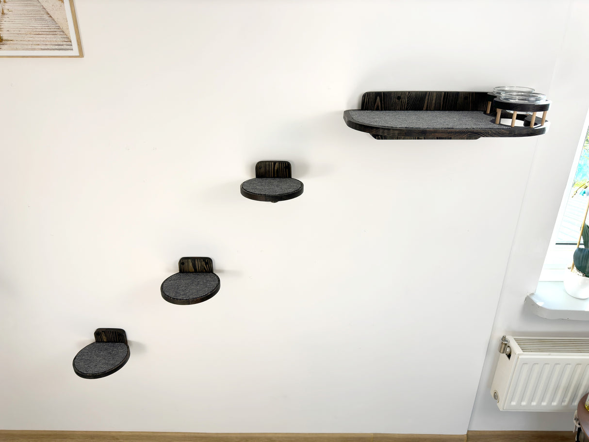 Cat Feeder Shelf Set, Cat Food Shelf, Pet Bowls and Steps