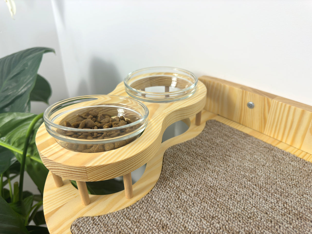 Big cat shelf-feeder, Shelf with 2 raised bowls