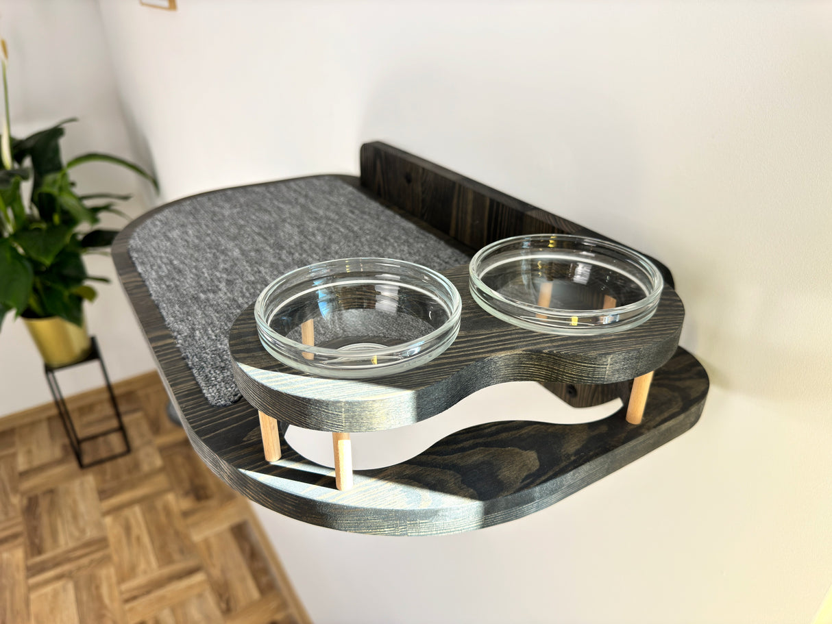 Big cat shelf-feeder, Shelf with 2 raised bowls