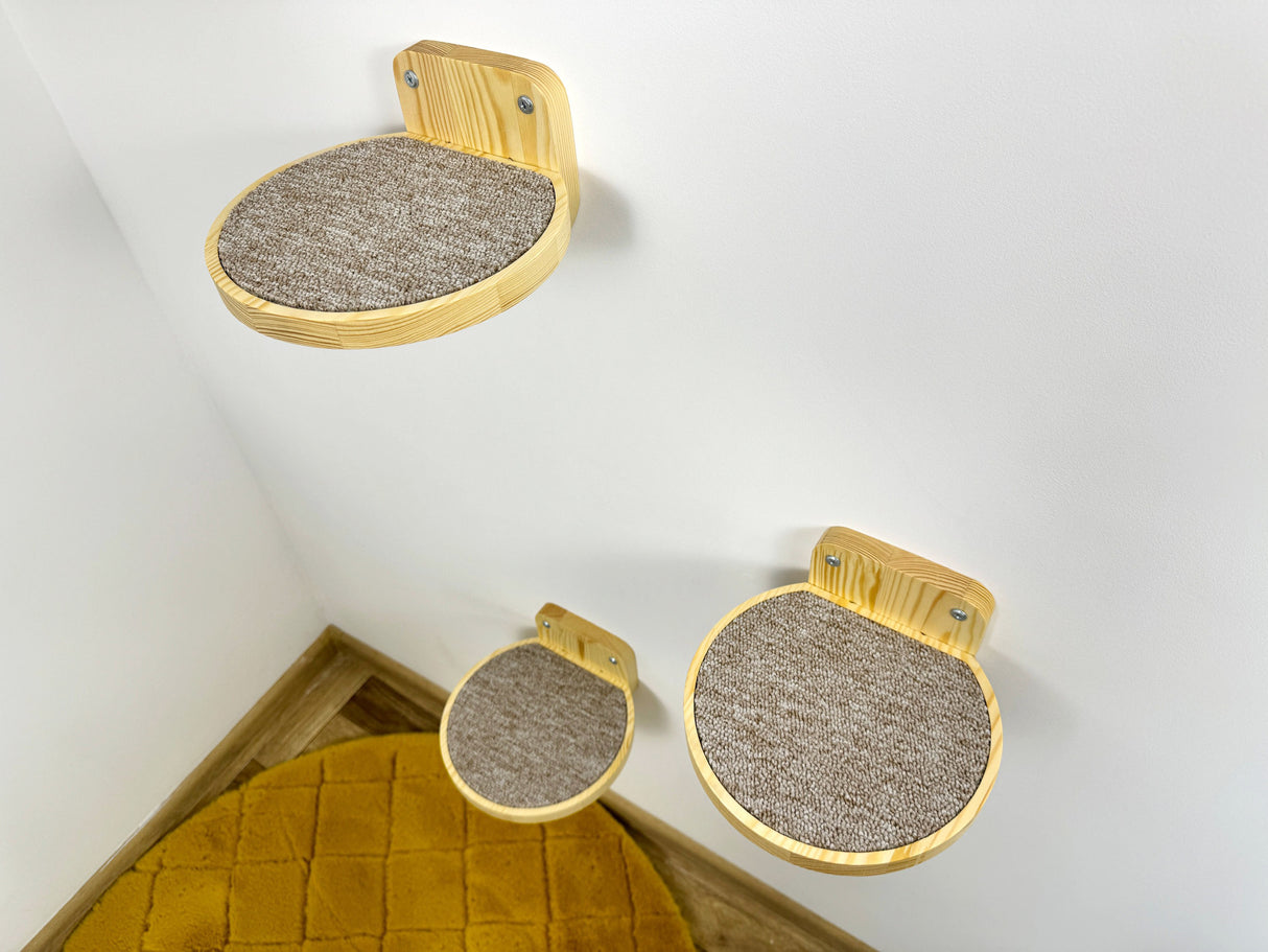 Cat wall furniture, Cat wall steps, Set of 3 round steps