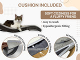 Cat lounging on a cushioned pet bed with features highlighted.