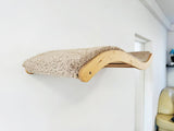 Wavy cat shelf mounted on a white wall