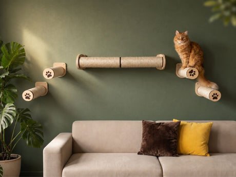 Cat furniture set: one 2pc scratching post and 4 steps with paw print