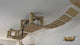 the cat climbs the shelves on the ceiling