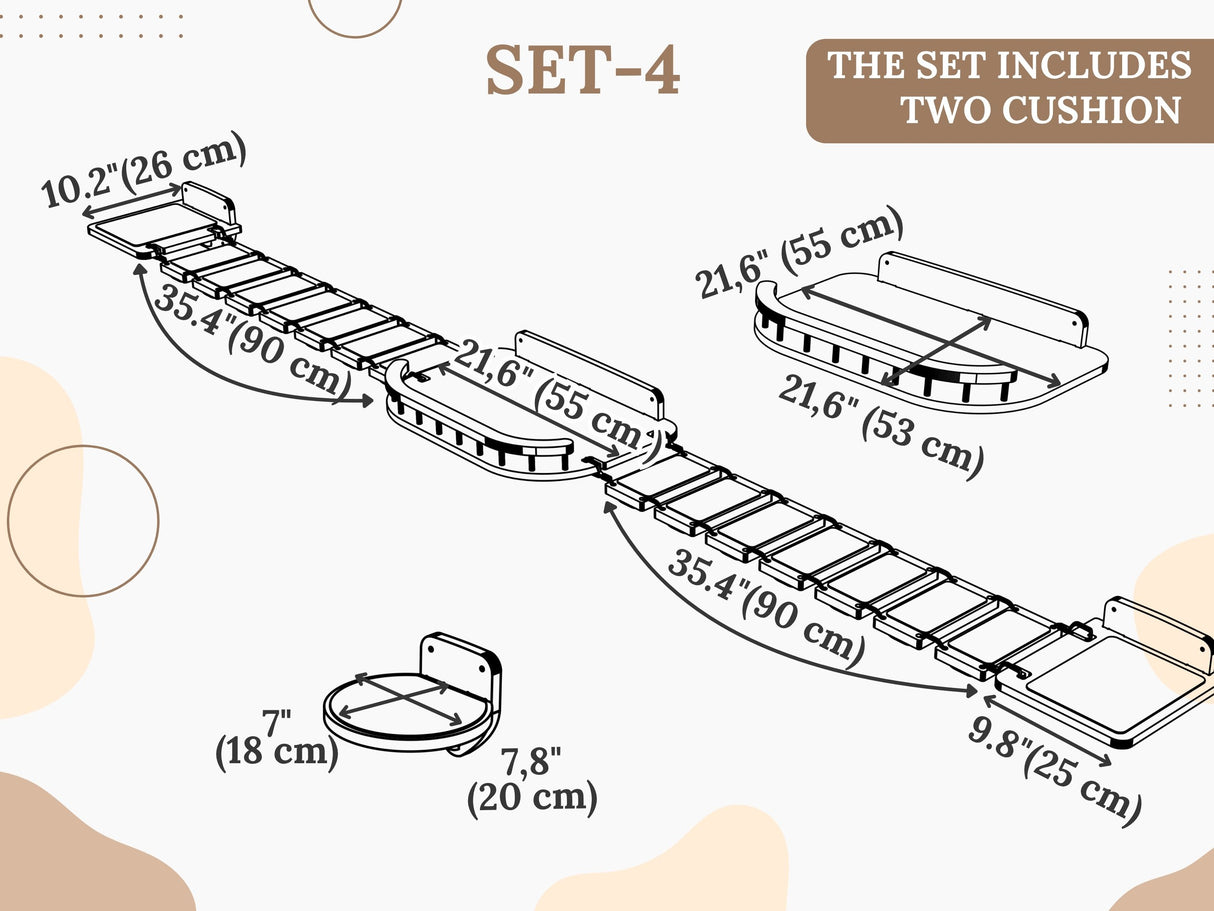 Measurement chart for a set of shelves with dimensions labeled.