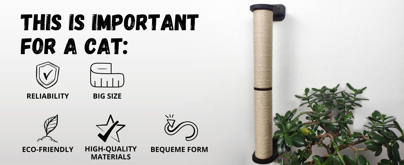 Cat scratch post with icons and text on a white background