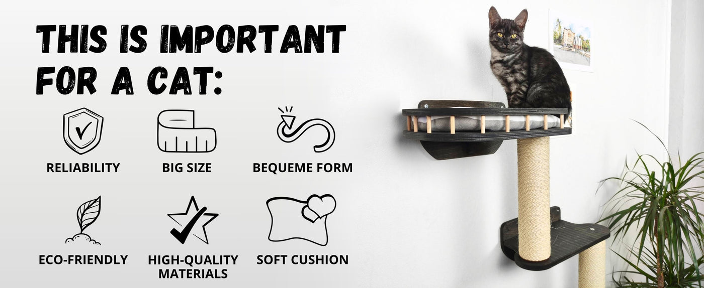 Cat tree with features highlighted for a cat on a white background