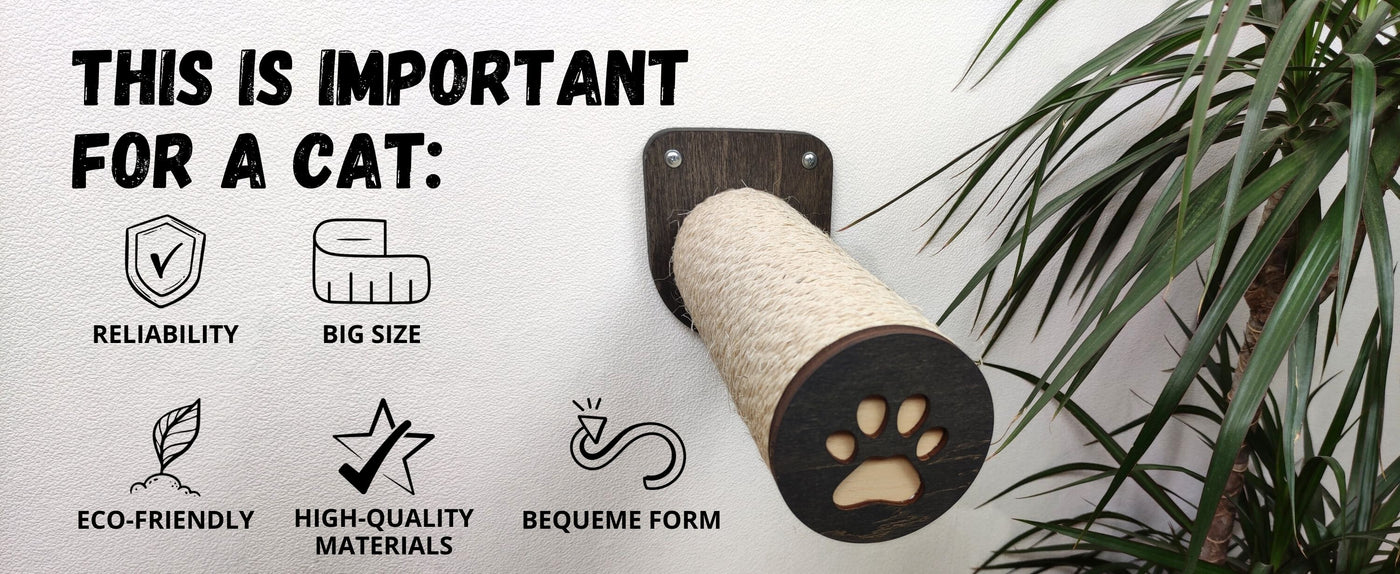 Cat scratcher with text highlighting features on a light background