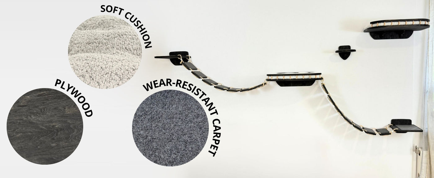 Carpet sample display with labels for soft cushion, plywood, and wear-resistant carpet on a white background.