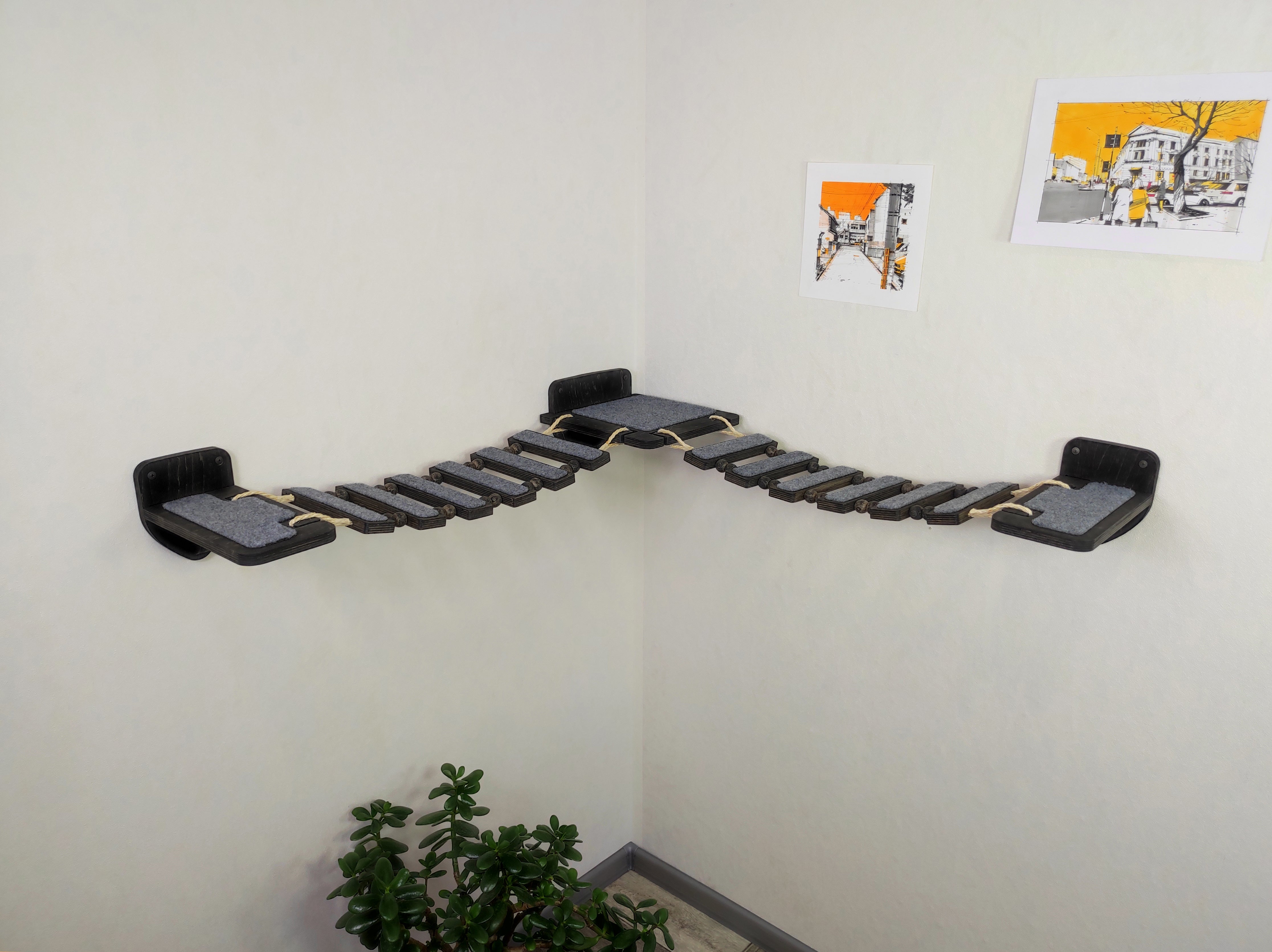 Cat wall bridge "S" for room corner - Dark