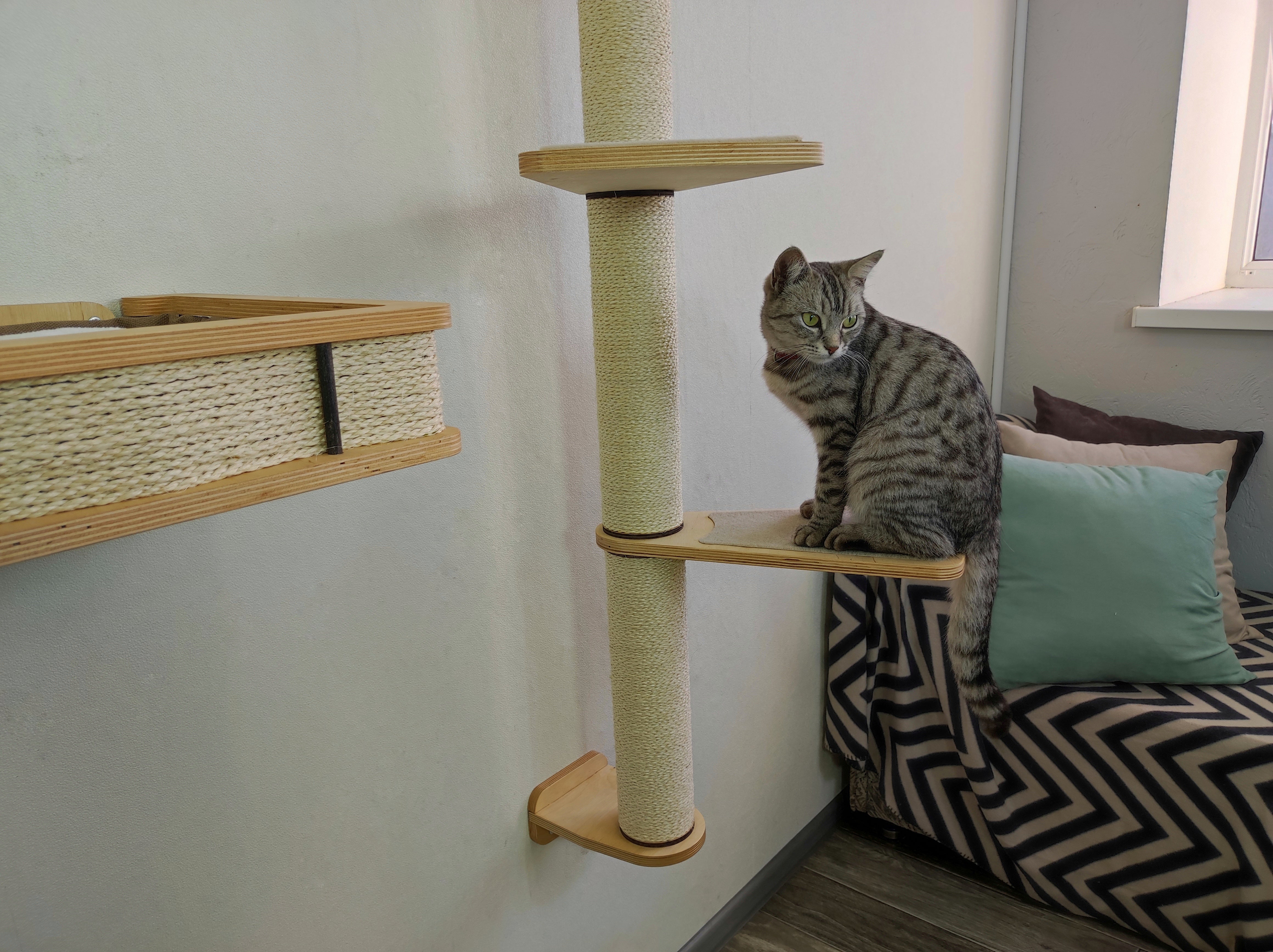 Wall-mounted scratching post with 2 steps