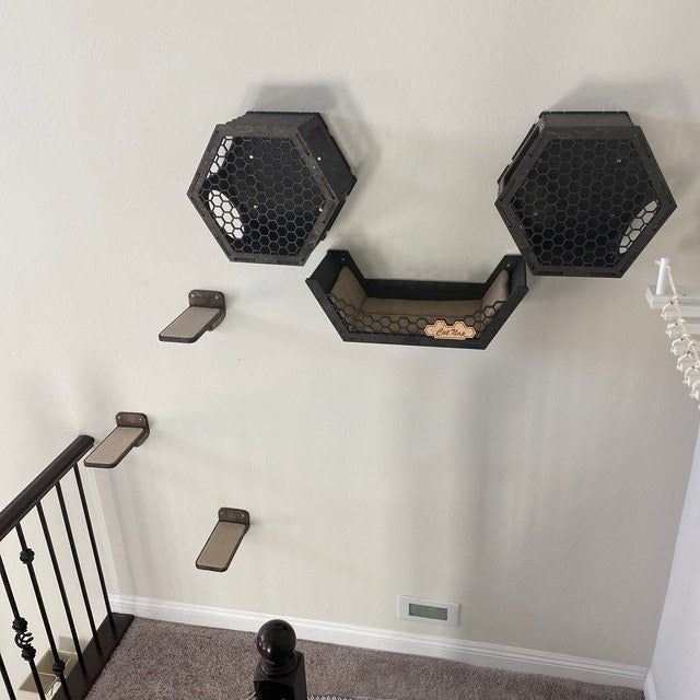 Cat shelves and cat steps / "Symmetry" set & 3 steps - Dark