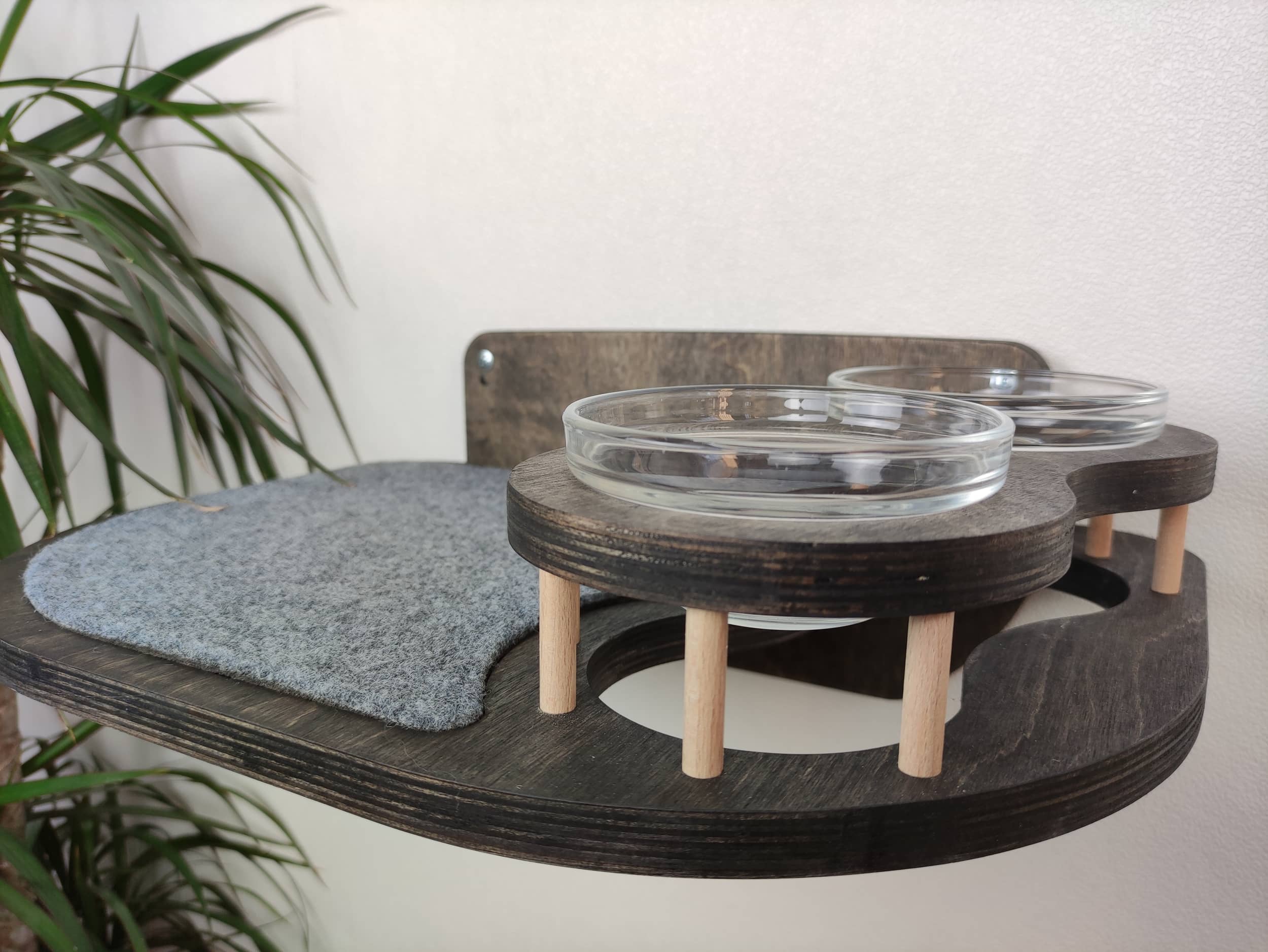 Cat feeder set - Dark & raised bowls